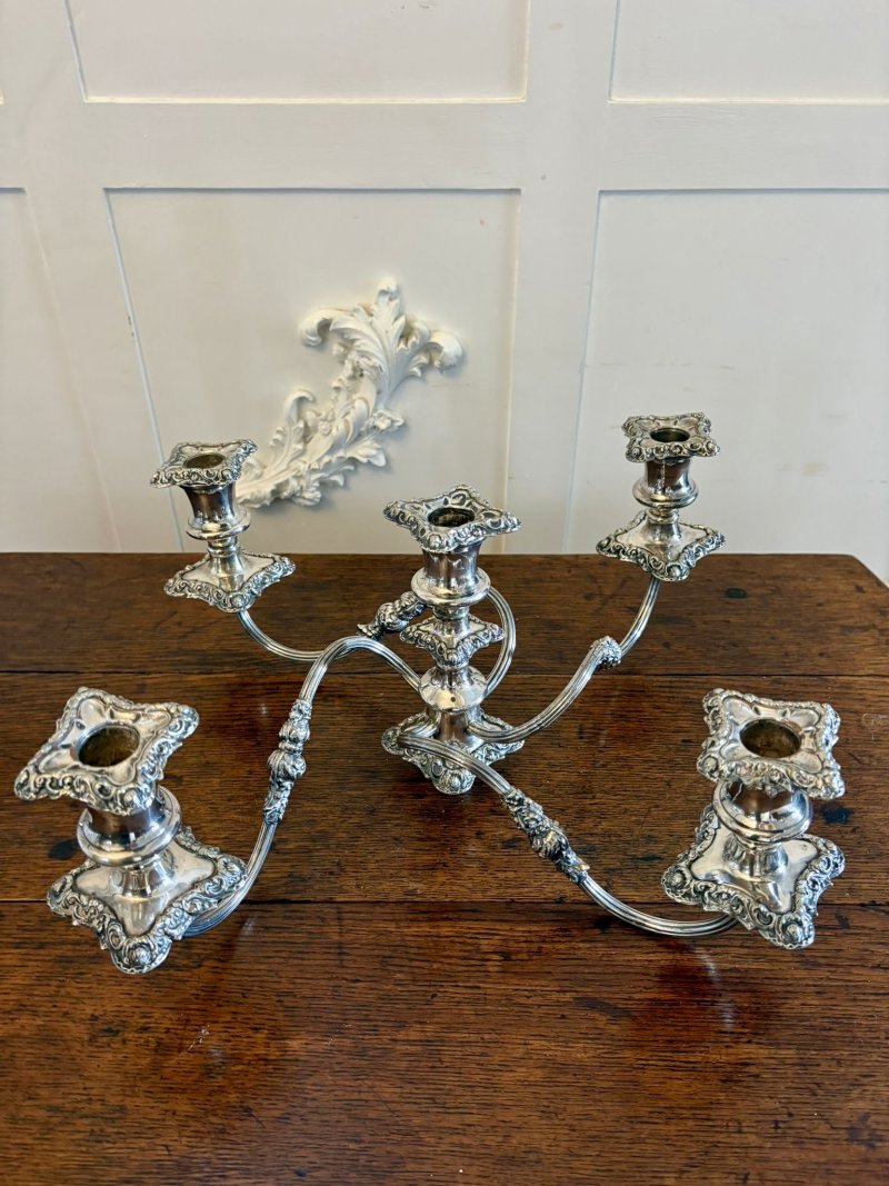 Antique Victorian Large Silver Plated Five Branch Candelabra Dining Table Centrepiece with Detachable Sconces - Image 4